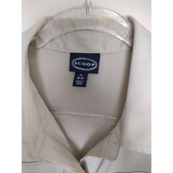 Scoop‎ Jumpsuit Woman Medium Beige Flare Long Sleeves Collared Belted Silky - Picture 4 of 8